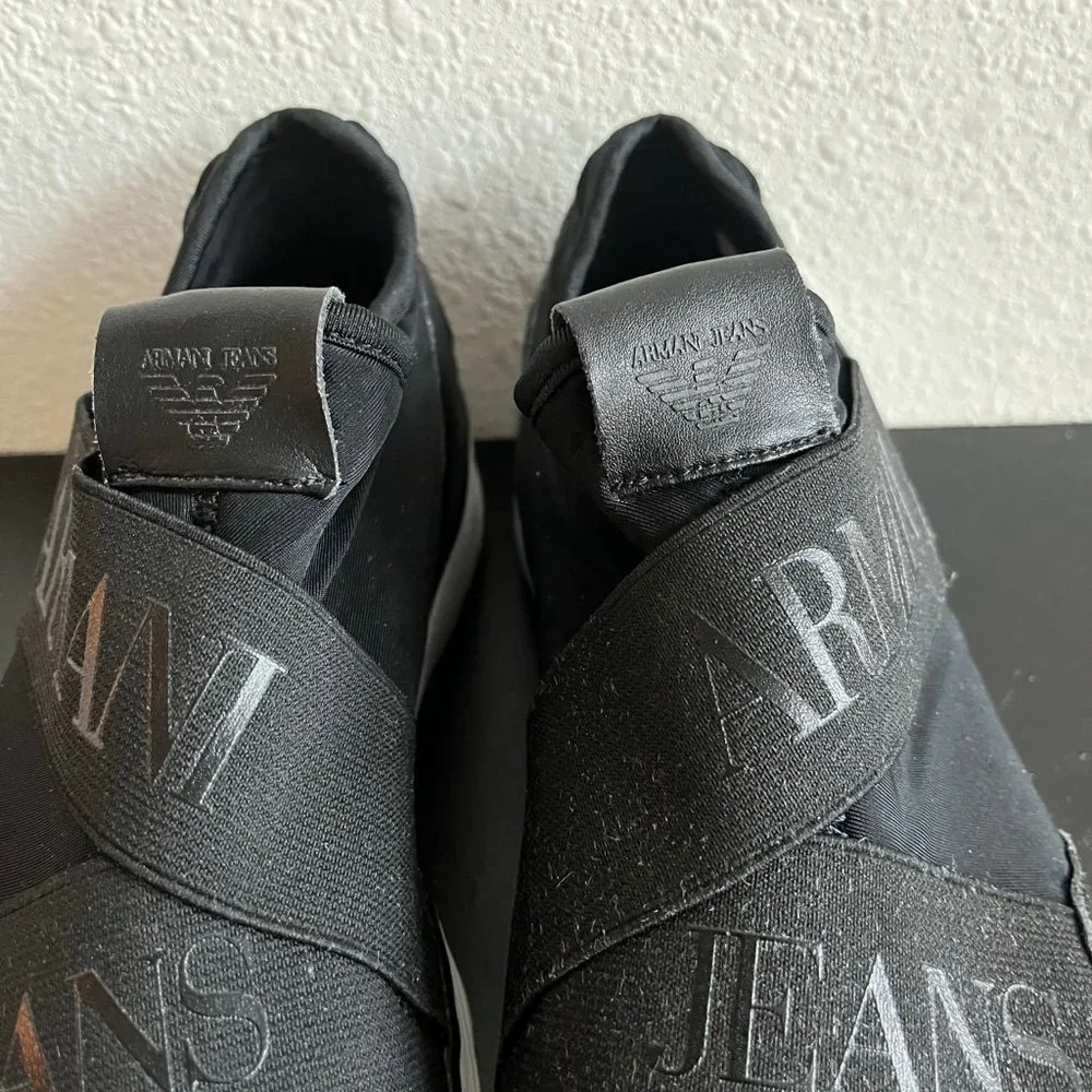 NWOT Armani Jean's Men's Black Elastic Runner Sneakers Shoes Size 8.5